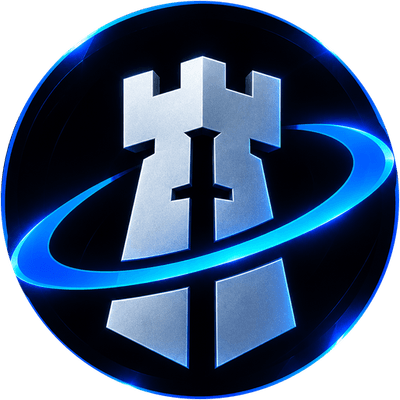 Warbanner emblem: a steel tower inside an orbit ring